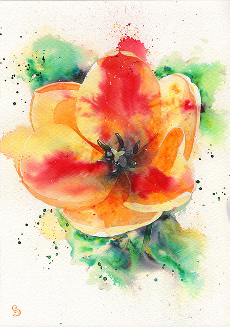 Abstract tulip in watercolor, A5, 2022